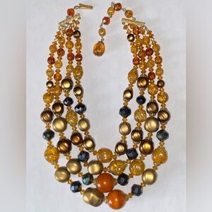 Vintage Multi-Strand Gold and Brown Earth Tone Beaded Necklace